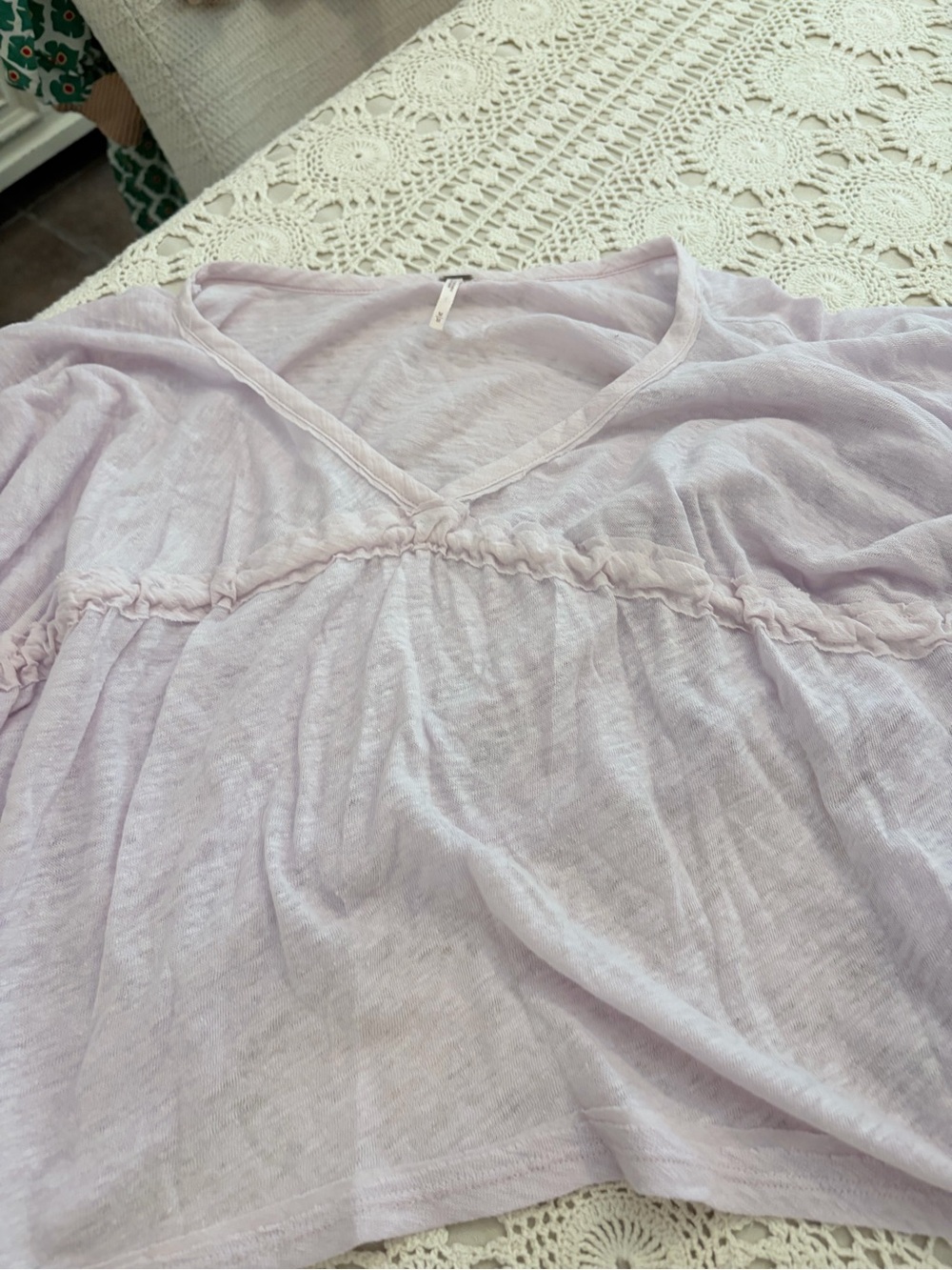 Free People Sand Storm Flounce Top Linen Blend M Lilac Purple Boho